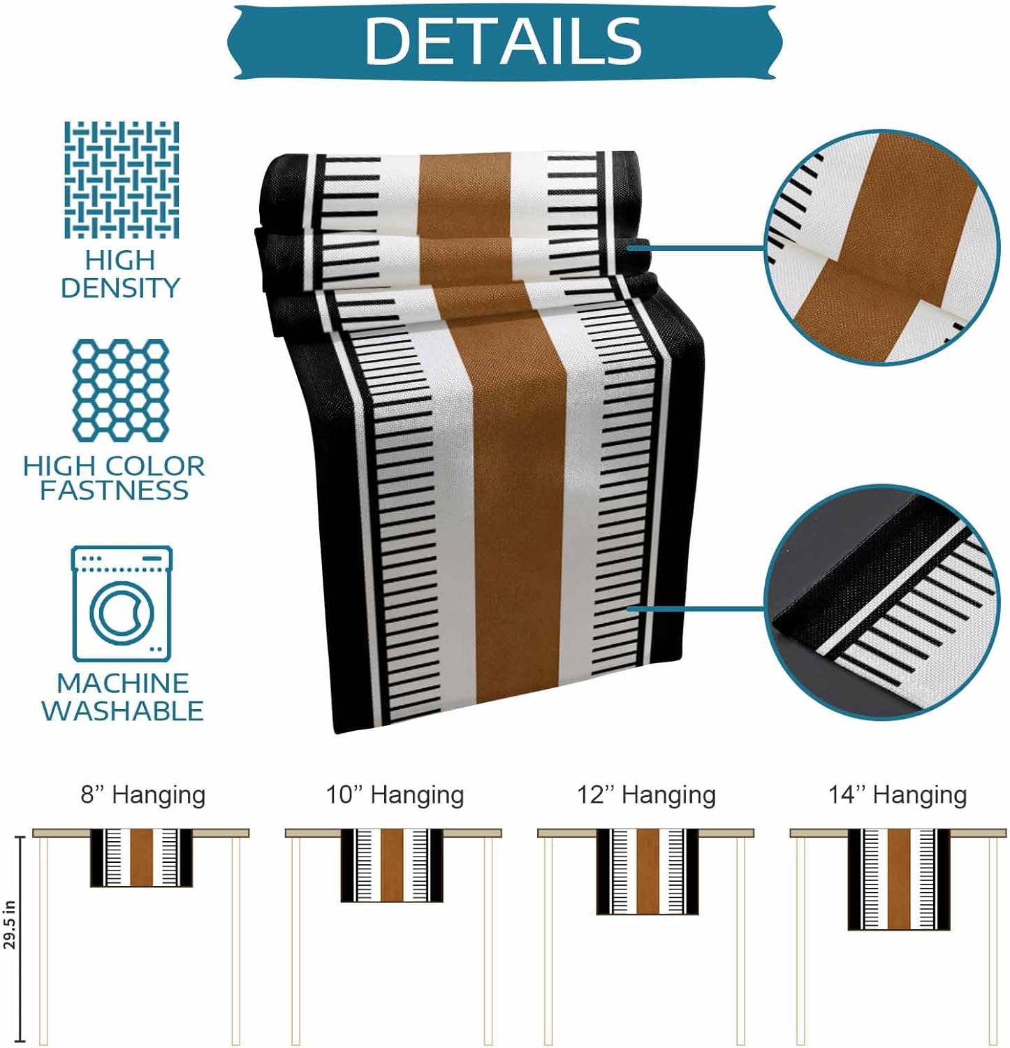 Geometric Table Runner 120 Inches Long, Linen Kitchen Dinner Table Runners, Burlap Holiday Tablerunner for Dresser/Dining/Party/Wedding, Boho Brown White Stripe Contemporary Bohemia