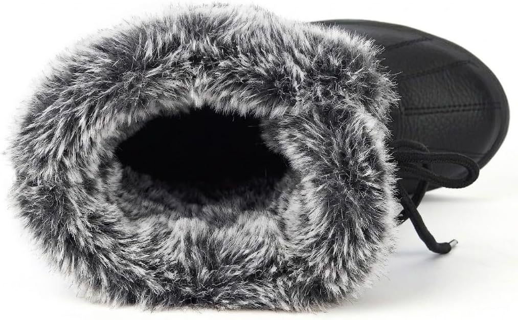 AUSLAND Women's Black Winter Snow Boots Twin Peaks Fur Mid-Calf Waterproof Lace Up Boots D7627