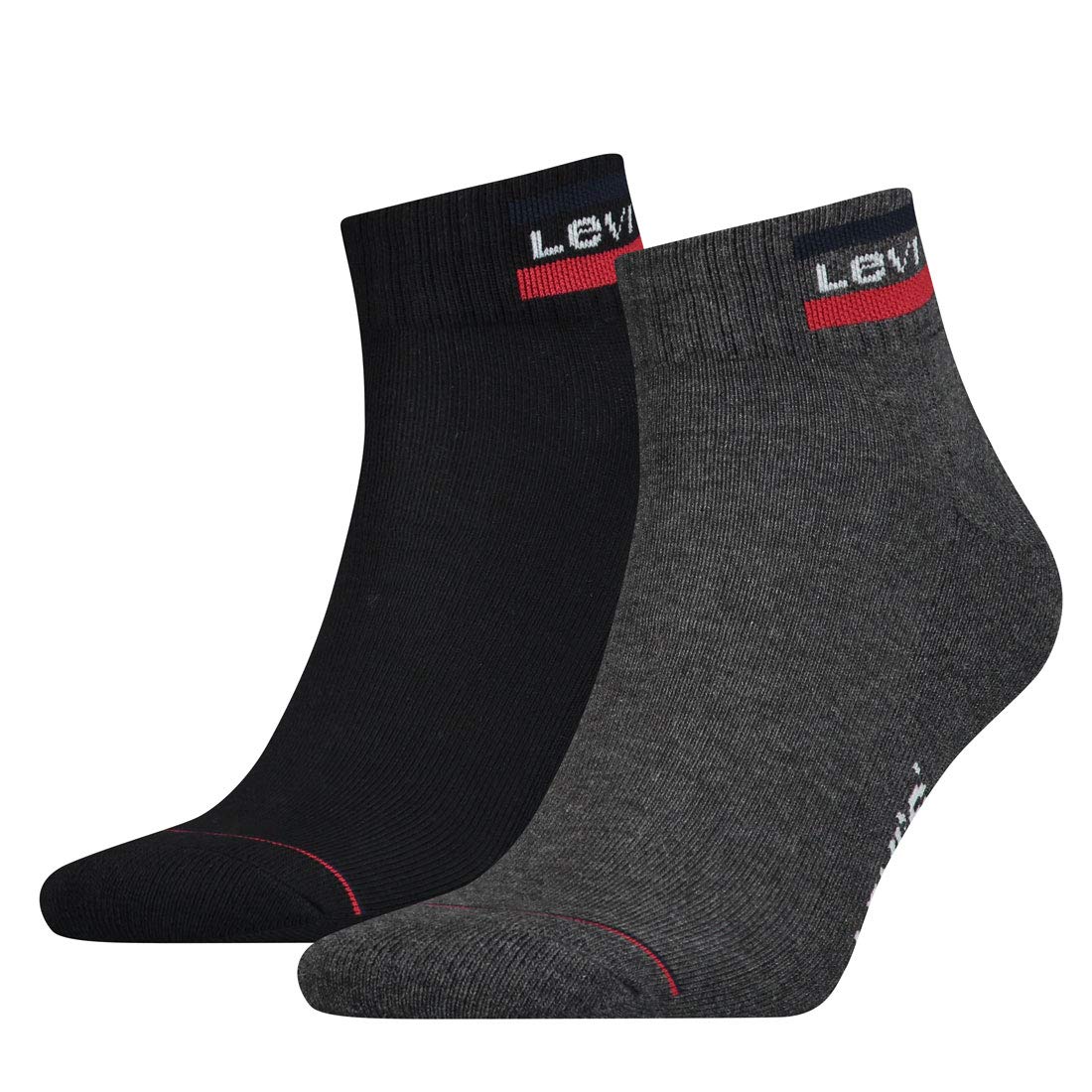 Levi's Men's Levis 144ndl Mid Cut Sprtwr Logo 2p Calf Socks, Multicolour (Mid Grey/Black 208), 8-Jun UK