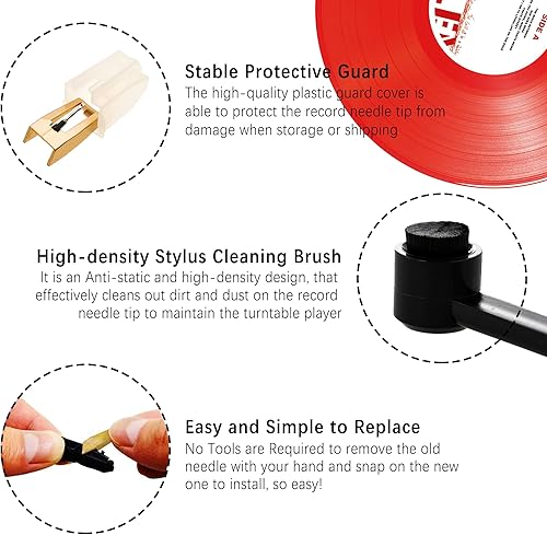 Miniatura 3 de Paquete de 3 agujas de repuesto para tocadiscos de diamante, agujas de disco de vinilo con lápiz capacitivo de limpieza para Victrola Crosley ION