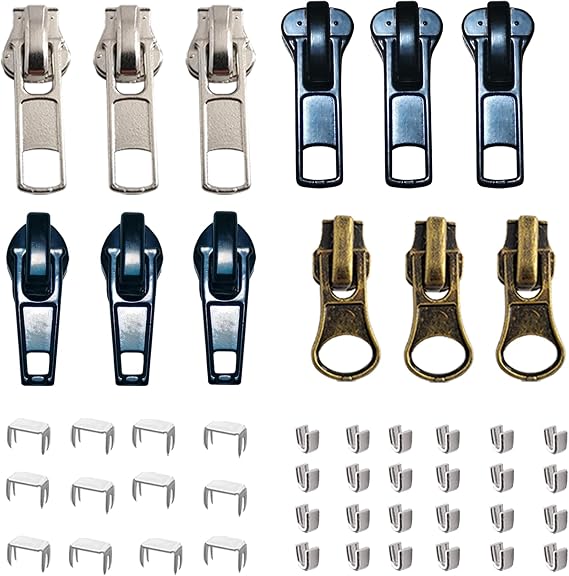 #5 Zipper by The Yard with Pulls and Stoppers/46pcs Zippers Pull for Slider/Head Repacement/Repair 20 Yards Nylon Coil Continuous Zip Roll White and Black for Jacket or Upholstery Repair Sewing kit