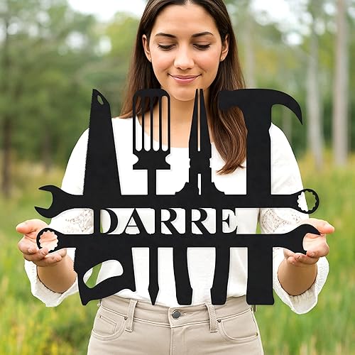 Miniatura 4 de Letrero de taller de garaje personalizado para hombres, arte de pared de metal con nombre personalizado para cobertizo mecánico, decoración rústica