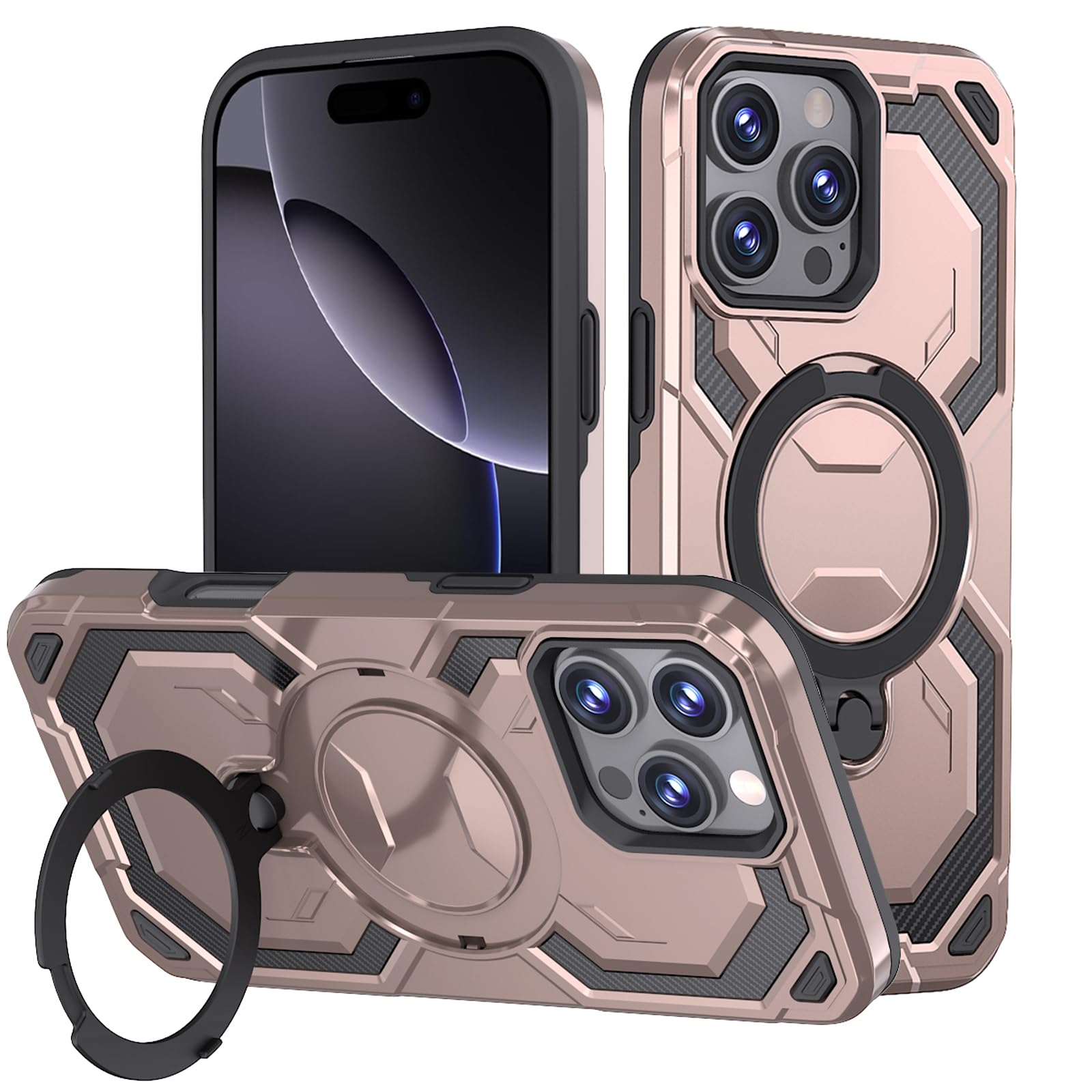 Vanki Hülle für iPhone 16 Pro Max Kompatibel mit Mag-Safe,Militärschutz Stoßfest iPhone 16 ProMax Handyhülle Case mit Magnetischer Ständer Kratzfeste Schutzhülle für iPhone 16 ProMax (Rosa Gold)