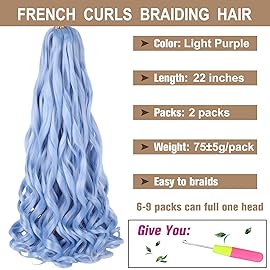COOKOO 22 Inch 2 PCS French Curl Braiding Hair Baby Blue Loose Wave Crochet Braids for Box Braids Pre Stretched French Curls Braiding Hair Synthetic EZ Braids Extentions for Black Woman