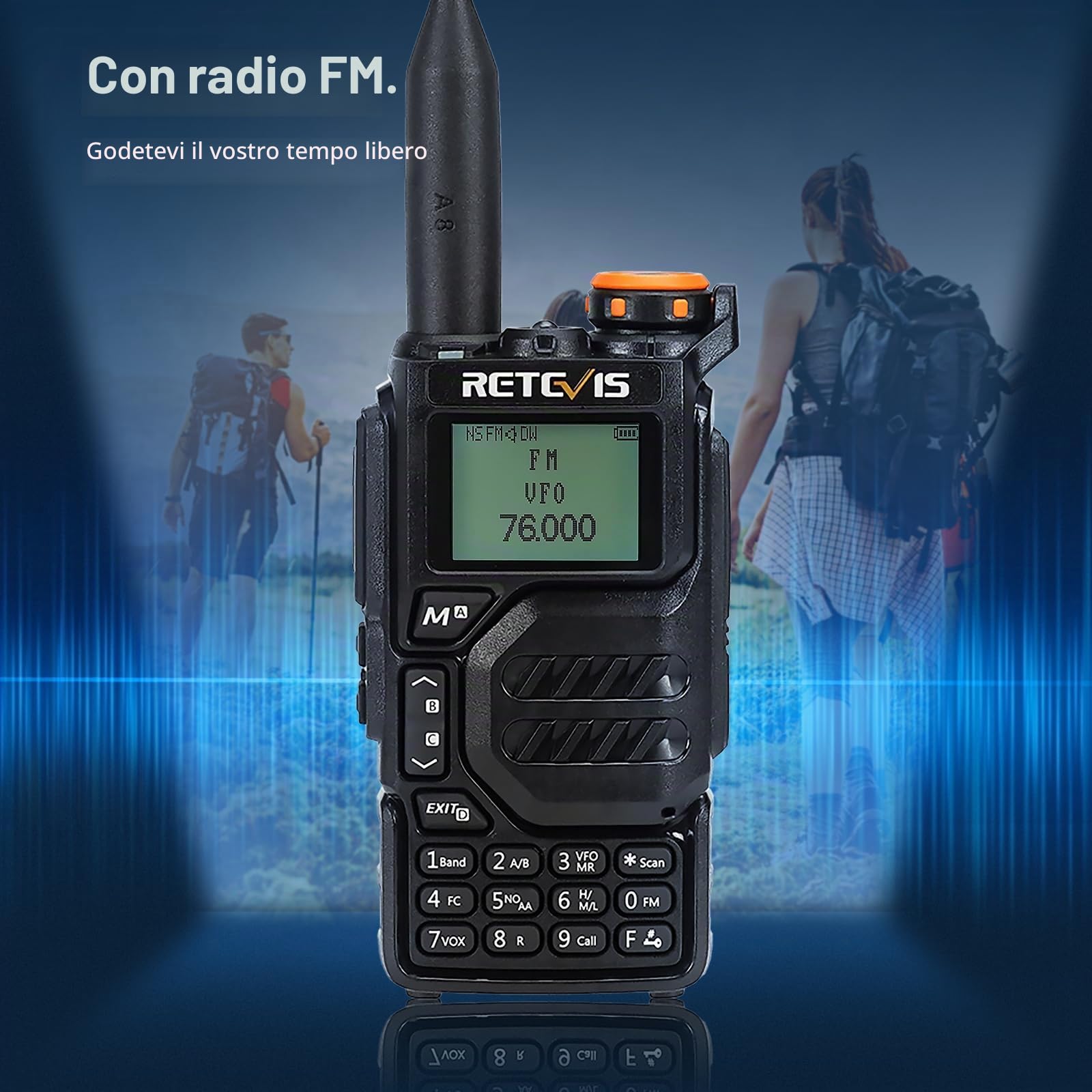 Retevis RA79 Walkie Talkie, Radioamatori Dual Band, per Caccia (2 Pezzi) | Batteria 1400mAh, 2m/70cm/FM/AM, Supporto VFO/CPS/Chirp, Radio Bidirezionale per Caccia, Viaggi
