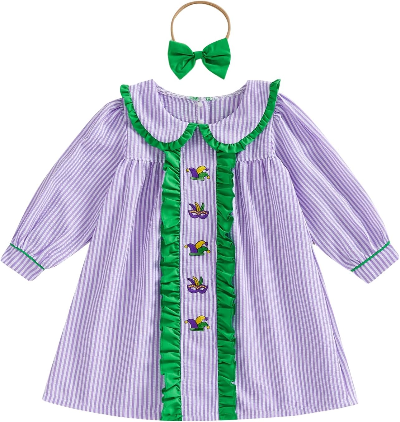 Toddler Baby Girl Mardi Gras Outfit Smocked Dress Stripe Ruffle Dresses Little Girls Carnival Clothes