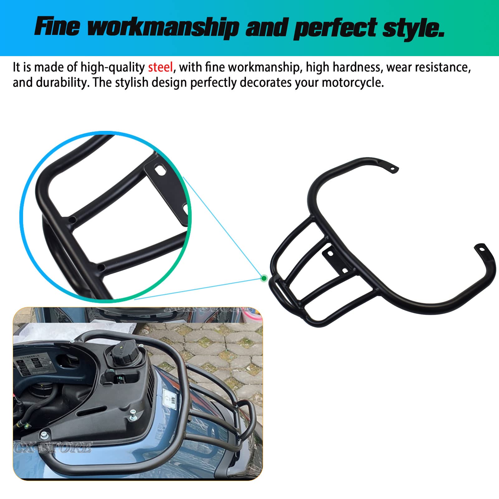 Passenger Grab Bar Fit für Vespa GTS300 GTS250 GTS 300 250 GTV300 2008-2022 2018 2019 2020 2021 2022 2023 Motorrad Hinten Halterung Gepäck Tasche Sport Regal Rack Zubehör (Schwarz)