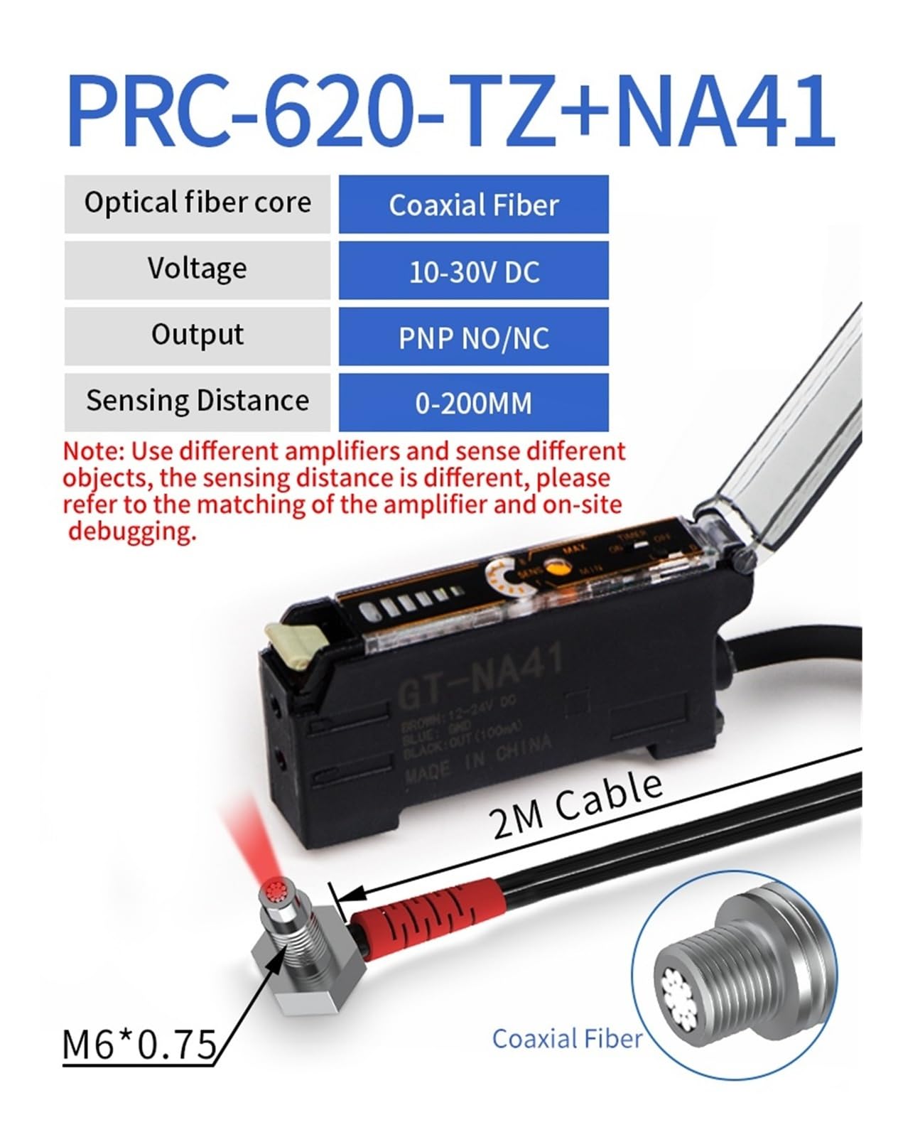 Kompletny zestaw wzmacniaczy światłowodów przemysłowych M3 M4 M6 1-2M kabel PNP cyfrowy wyświetlacz optyczny przełącznik fotoelektryczny (PRC-620-TZ NA41 PNP)