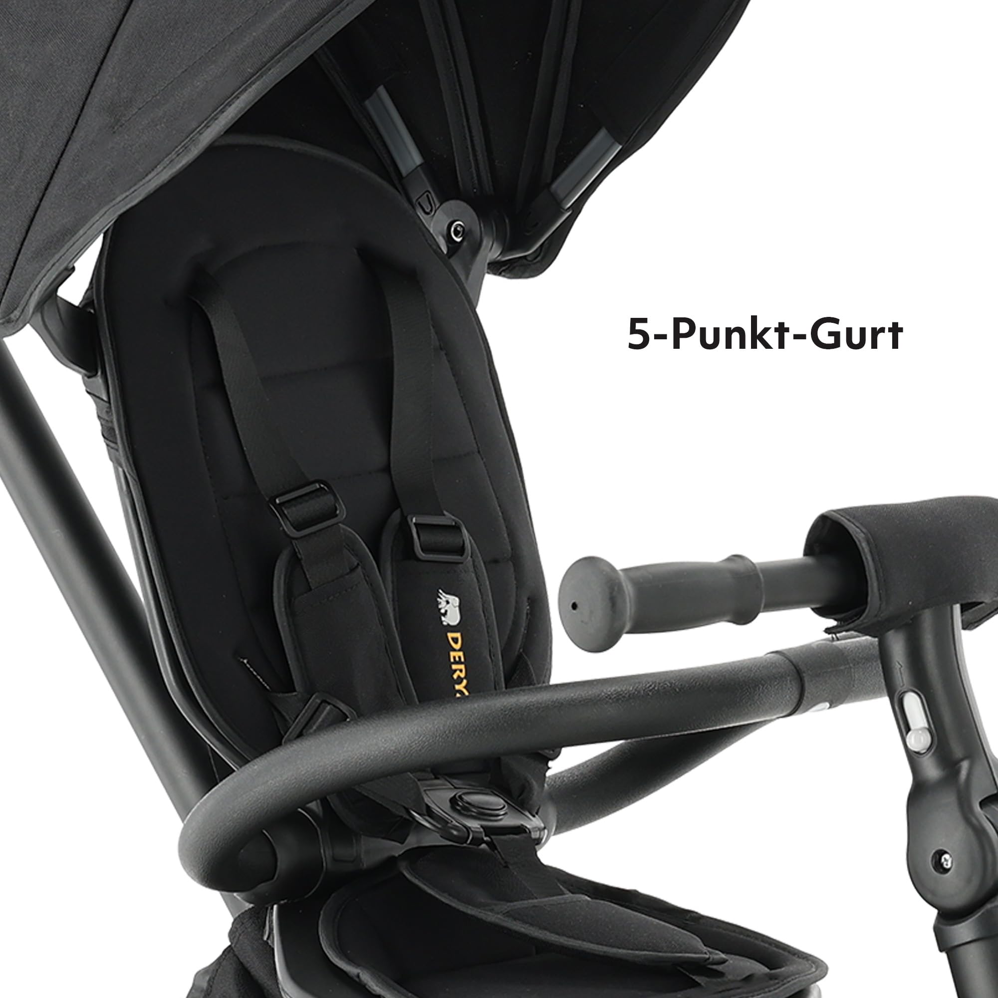 Deryan Explorer Dreirad ab 9 Monate bis 25 kg - Kinderdreirad mit schubstange - Kompakte zusammenklappen - drehbarer Sitz Vorwärts und Rückwärtsfahrt - ausklappbarem Verdeck mit sonnenschutz - Schwarz