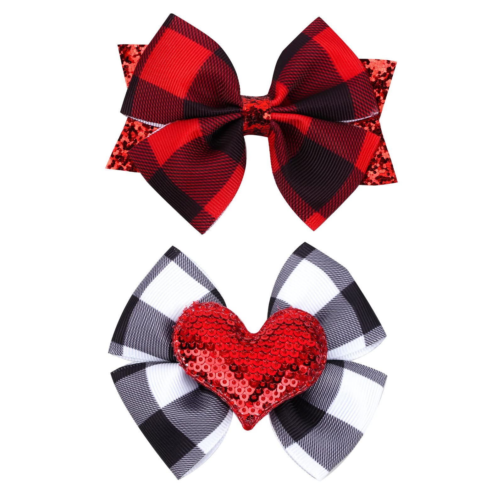 Classic Plaid Hair Bows Valentines Sequins Heart Hair Clips Boutique Alligator Hair Pins Festive Gift Hair Accessories For Girls Kids Women
