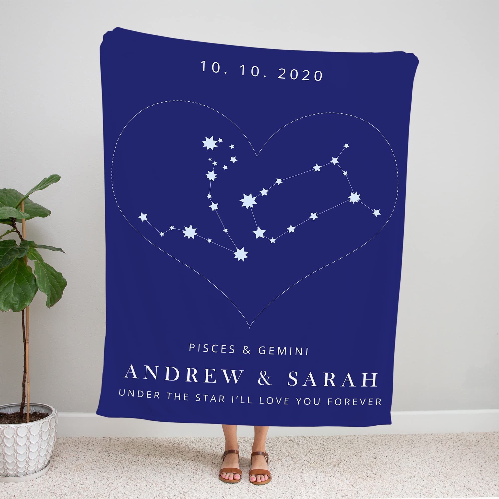 Manta personalizada con nombre del signo del zodiaco, manta personalizada con nombre, fecha, manta para parejas, regalo romántico de San Valentín, manta de forro polar suave personalizada, regalo