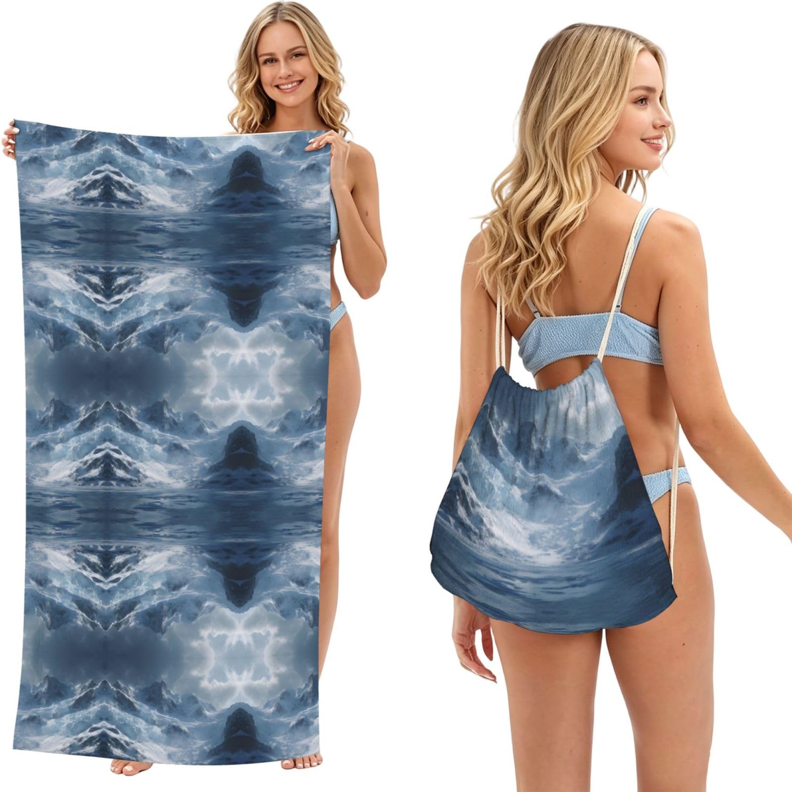 EZDLOWVBA Winter Glacier Print Beach Towel Backpack 2 In 1 Summer Large Lightweight Beach Towel - Multifunctional Ship Pattern Towel Bag For Storage,Sport