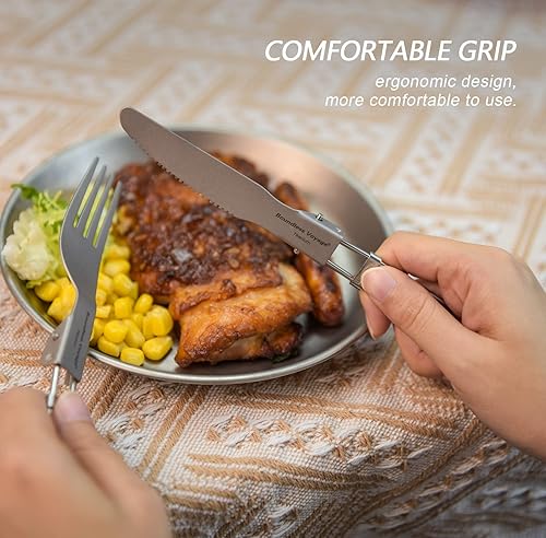 Miniatura 5 de Boundless Voyage Juego de cubiertos de titanio, portátil, plegable, ultraligero, cuchara, tenedor, cuchillo, palillos, cubiertos para uso doméstico,