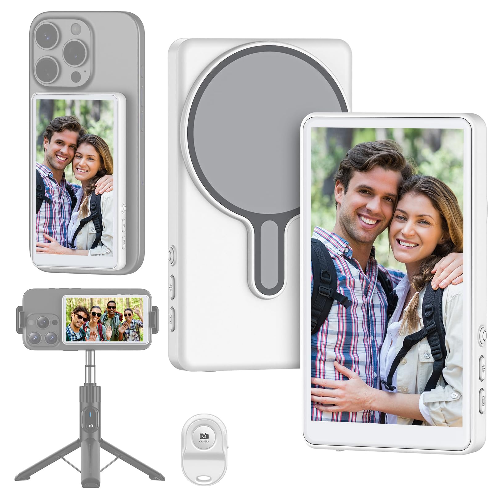 Monitor Selfie Schermo X40L,Display Camera Posteriore Senza Fili con Montatura Magnetica, Rotazione 180°, 3 Livelli Luminosità & Telecomando - Compatibile Smartphone iOS 9.0+ & Android 2.0+