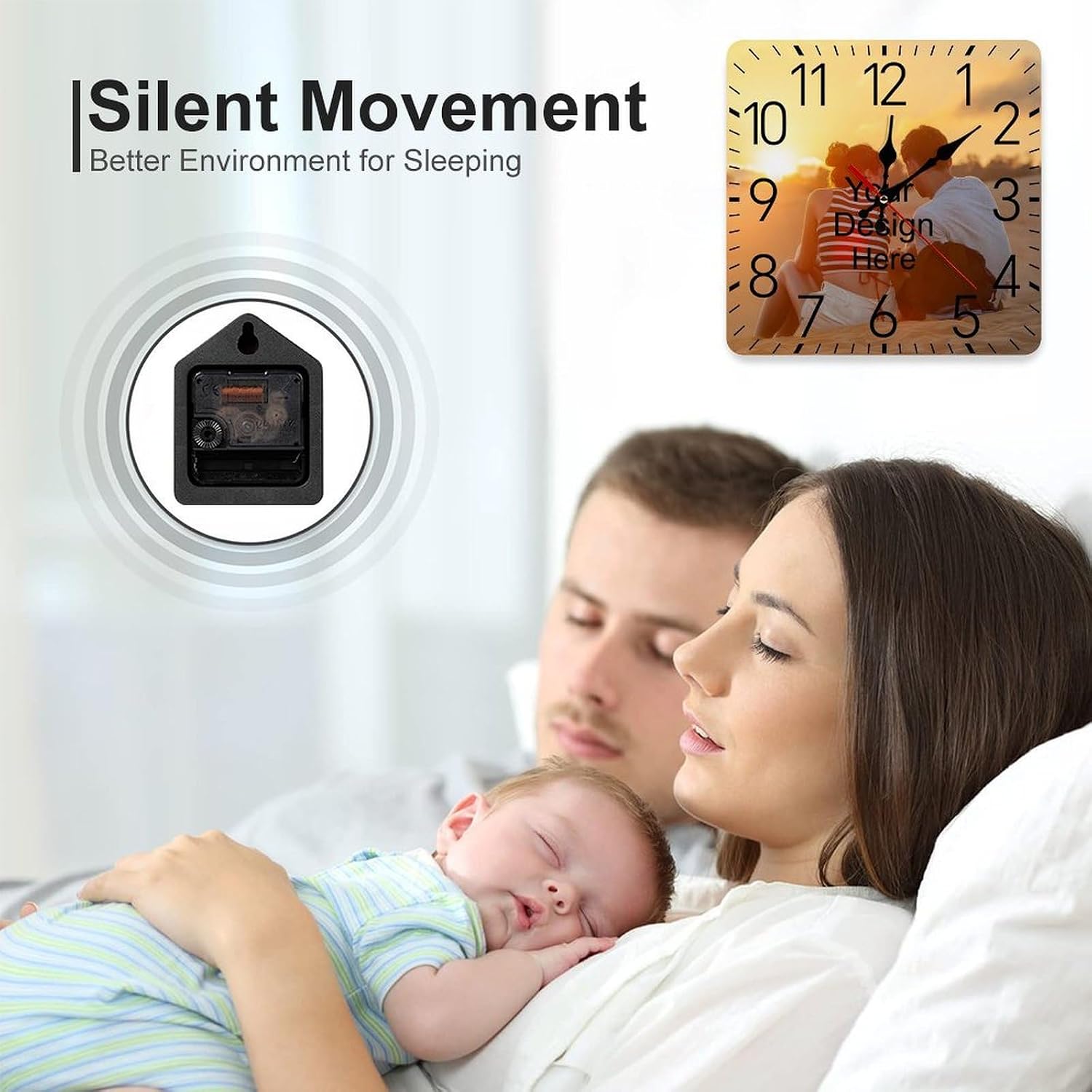 Custom Photo Wall Clock Personalized Wall Clock with Your Own Photo Picture Logo Text for Living Room Bathroom Home Square