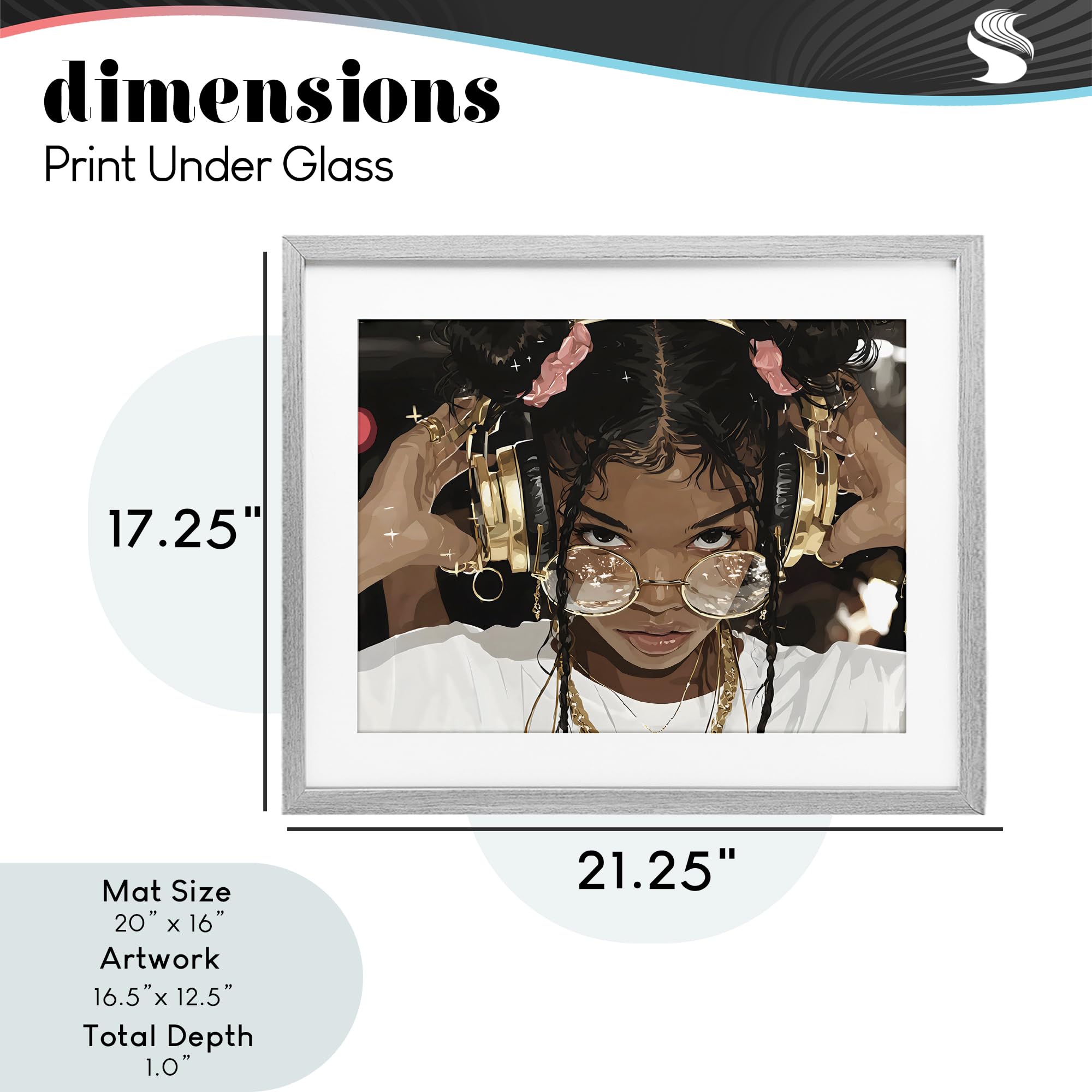 Affiche encadrée « Trendy Girl with Gold Headphones, 43,2 x 53,3 cm » sous