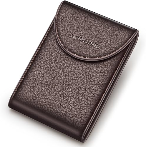 LAORENTOU Hombres Cartera Cuero Genuino Titular De La Tarjeta Para Hombre Marca Negocios Licencia De Conductor De La Tarjeta De Crédito, Marrón 2,