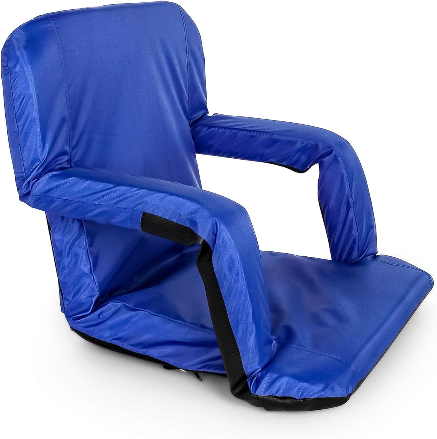 Camco 4 Pack 16” x 20” Portable Reclining Stadium Seat, Foldable Polyester Cushioned Chair with Steel Frame, Back Support, Armrests, and Storage, Blue