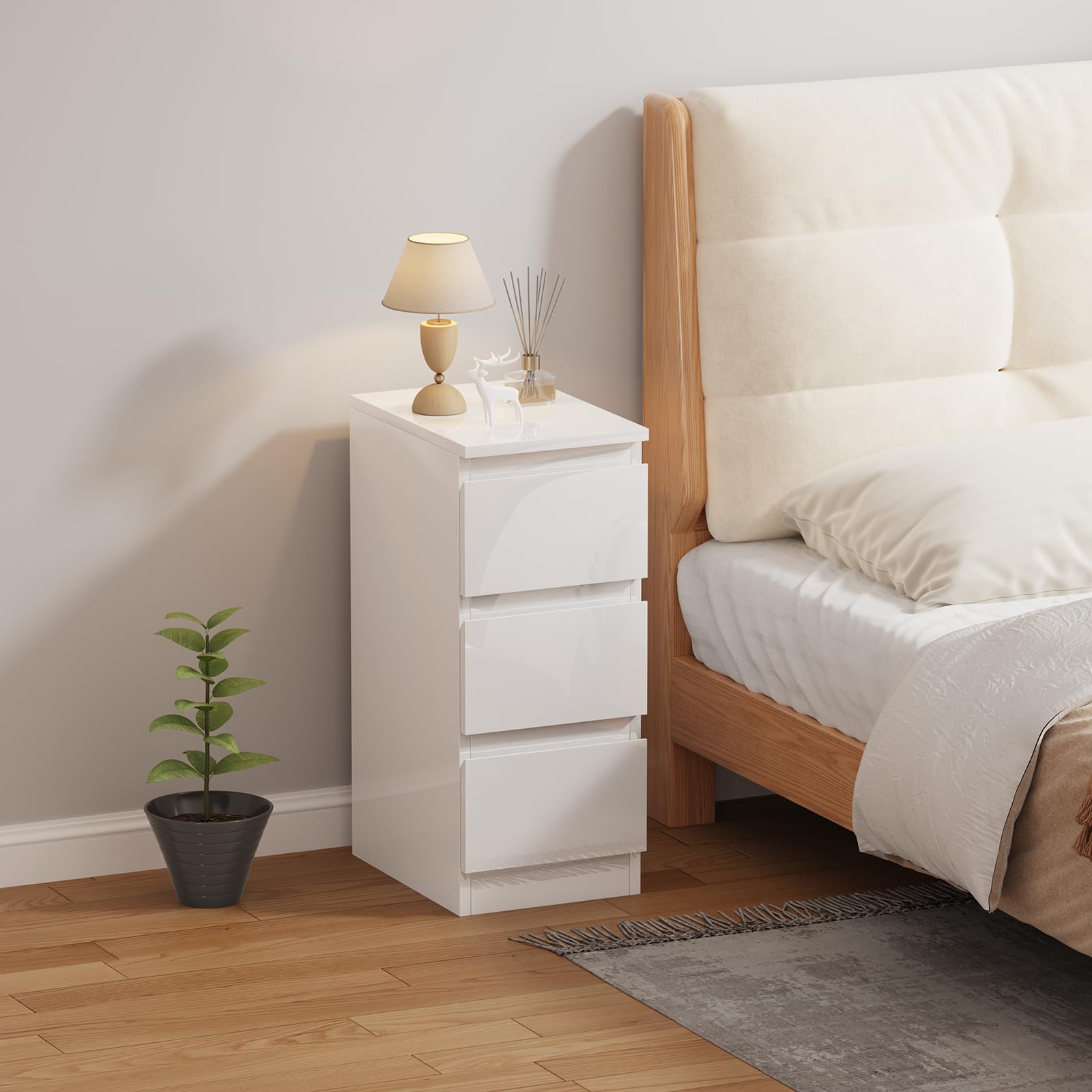 Pantanal 25CM Slim Bedside Table 3 Drawers Nightstand Cabinet White for Bedroom Living Room, Narrow Wood Bed Side Table End Table for Small Corner Space โ image 1