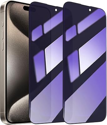 2 Pack Compatible with iPhone 15 Pro Max Privacy Screen Protector, Anti-Spy Anti-Blue Light Eye Protection Tempered Glass Film, Scratch Resistant, Full Coverage, Case Friendly