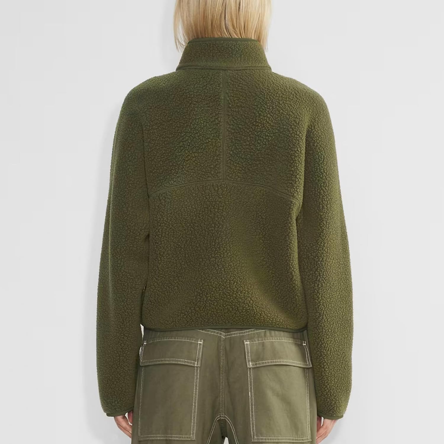 Fleece Sweatshirts for Women Cropped Long Sleeve Half Zip Pullover Sherpa Jacket Warm Fuzzy Coats with Pockets - Image 3