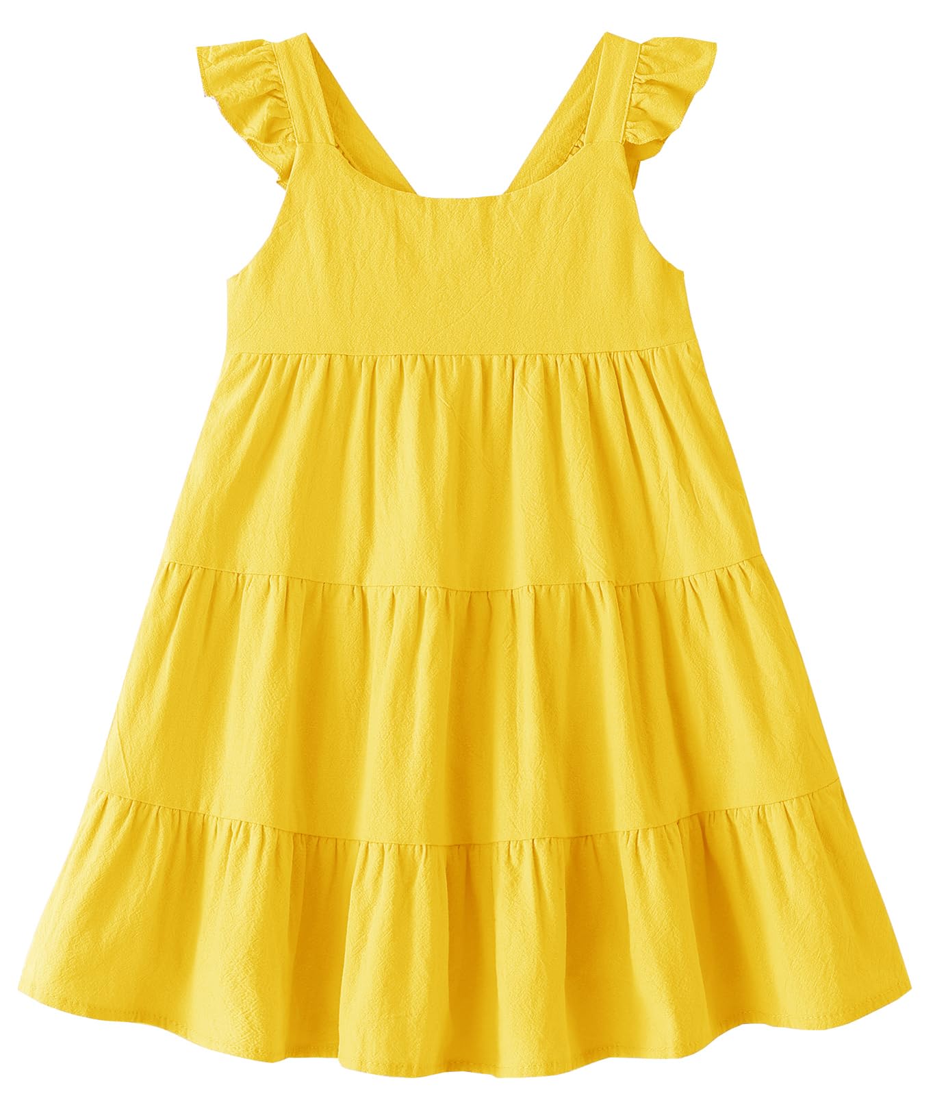 RJXDLT Toddler Dress Baby Girls Cotton Linen Ruffle Sleeve Tiered Swing Casual Summer Boho Dresses