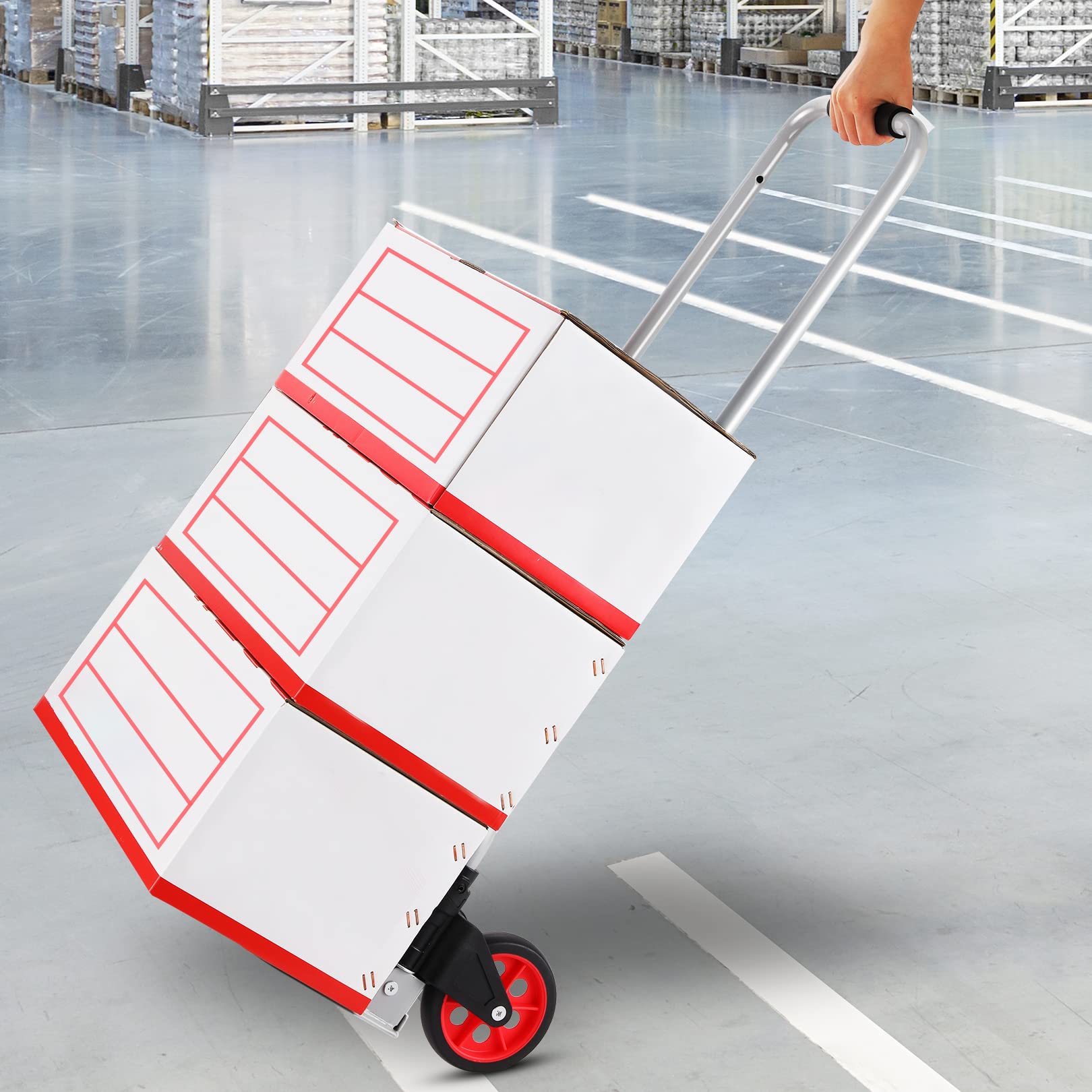 Carretilla de Aluminio, Plegable, Carga máxima de 120 kg, 2 Ruedas, con Mango telescópico de Aluminio, para la Industria y el hogar