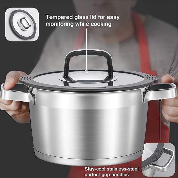 MARSKITOP Whistling Tea Kettle Black and 3QT Stock Pot