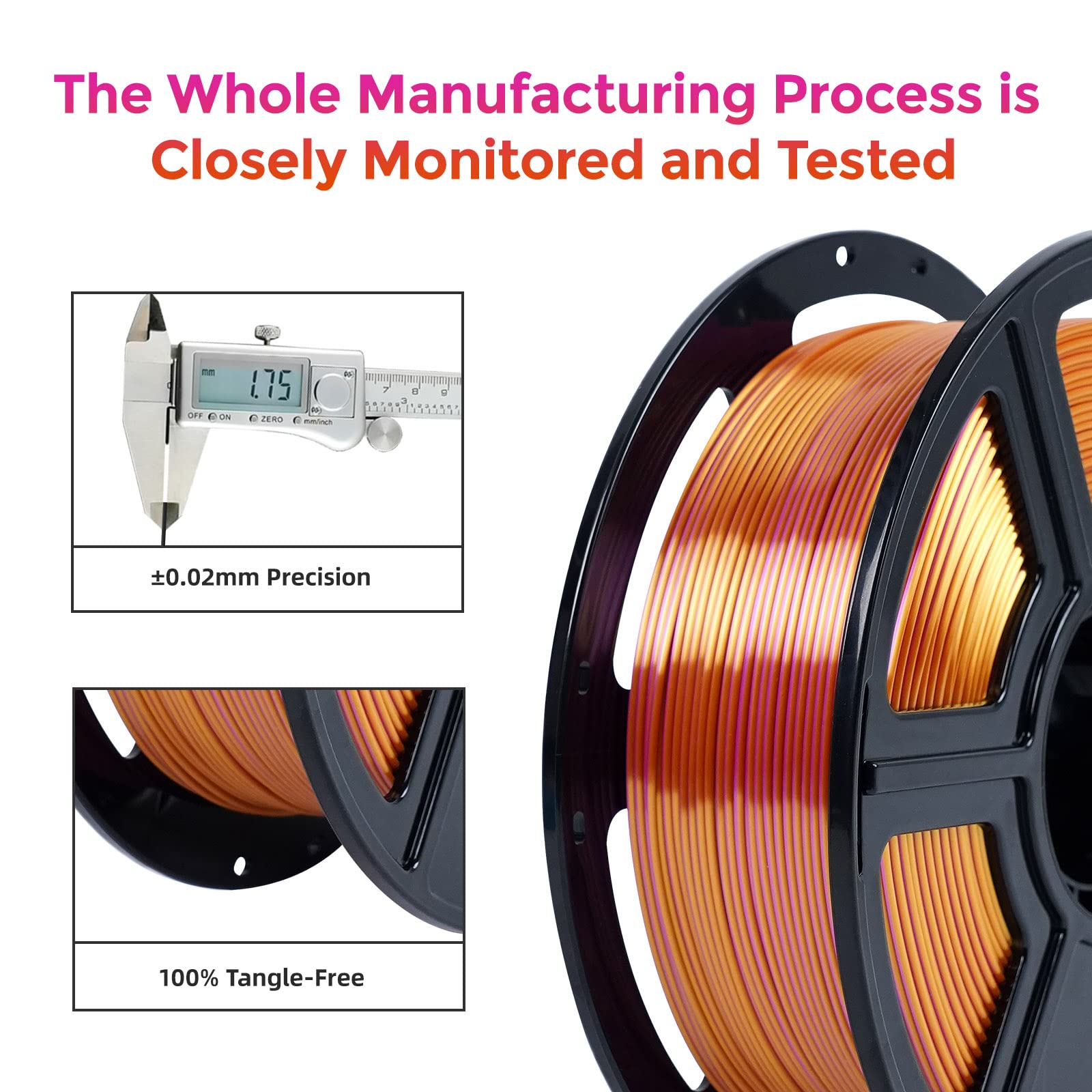 FLASHFORGE Filamento di seta a doppio colore, oro rosa 2 in 1 da 1,75 mm, filamento per stampante 3D 1 kg (2,2 libbre), cambio di colore del PLA di seta