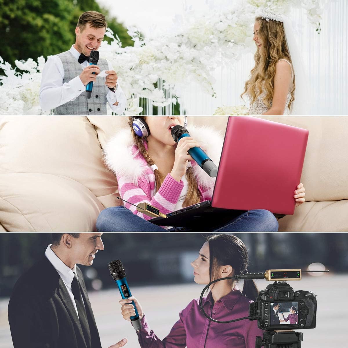 Promo Discount Up To 70% Off Wireless Microphone System, 100 Channel UHF Cordless Microphone with Rechargeable Receiver 6.35mm(1/4'') and 3.5mm(1/8'') Plug, 200 Ft for DJ, Church, Karaoke, Class, Wedding