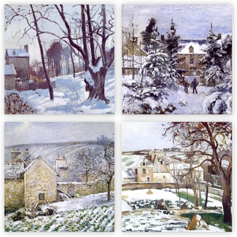 Mixed pack of blank greeting cards and envelopes, 12 note cards 4 different Pissarro designs, blank greeting notelet and envelope sets. (14x14cm)