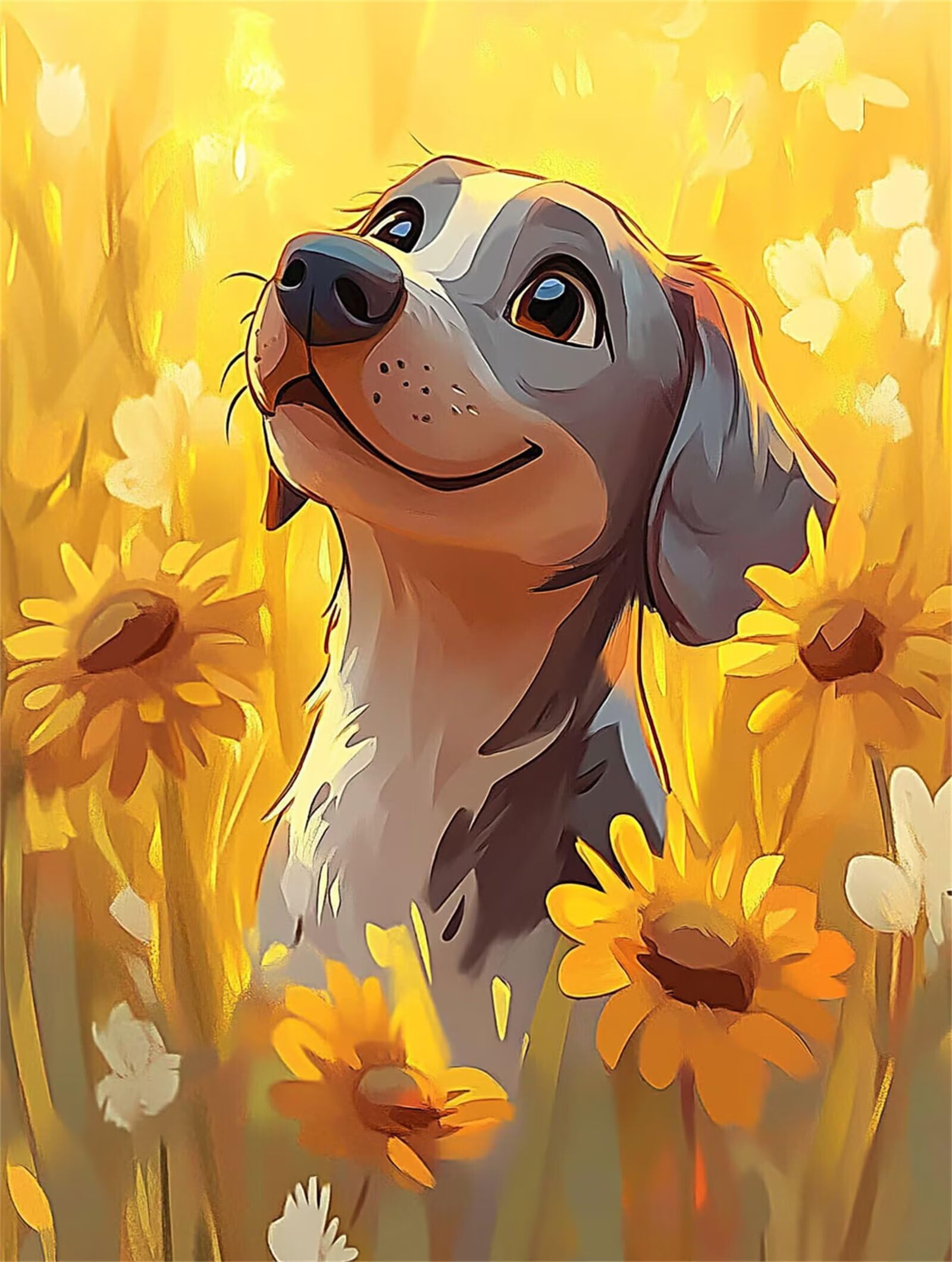 Cute Dog Painting Adult Number, z akrylowymi pędzlami i kolorami, relaks i stres, kreatywny wypoczynek dla dorosłych, ręczne drganie dla dorosłych, dekoracja domu bez ramy 60x80cm m5g-626