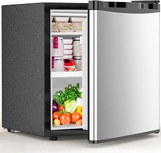 Electactic 1.6 Cu Ft Mini Fridge with Freezer: Compact Reversible Door, Adjustable Thermostat, Ultra Quiet 38dB, Energy Efficient for Dorm Office Bedroom - Silver