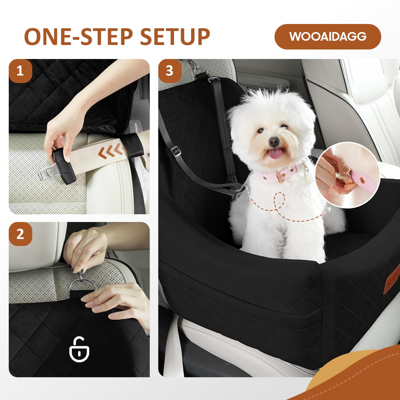 Dog Car Seat for Medium Sized Dog,Pet Travel Car Bed with Seat Belt Channle,Fully Detachable and Washable Car Dog Seat with Adjustable Straps,3 Straps Easy to Install (Black) - image 5