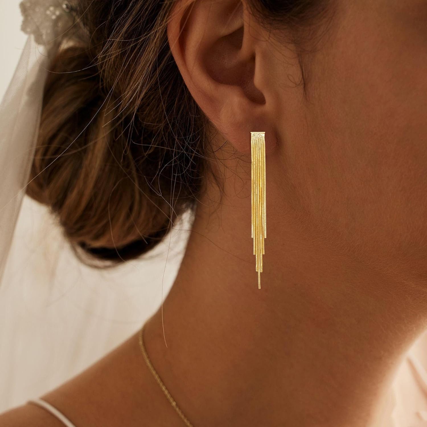 Gold Earrings for Women Trendy, Simple Dainty 14K Gold Plated Paperclip Square Chain Link Dangle Hoops Earrings Pin Stud Huggie Earrings Lightweight Hypoallergenic Minimalist Aesthetic Gold Jewelry for Christmas Gifts - Image 2