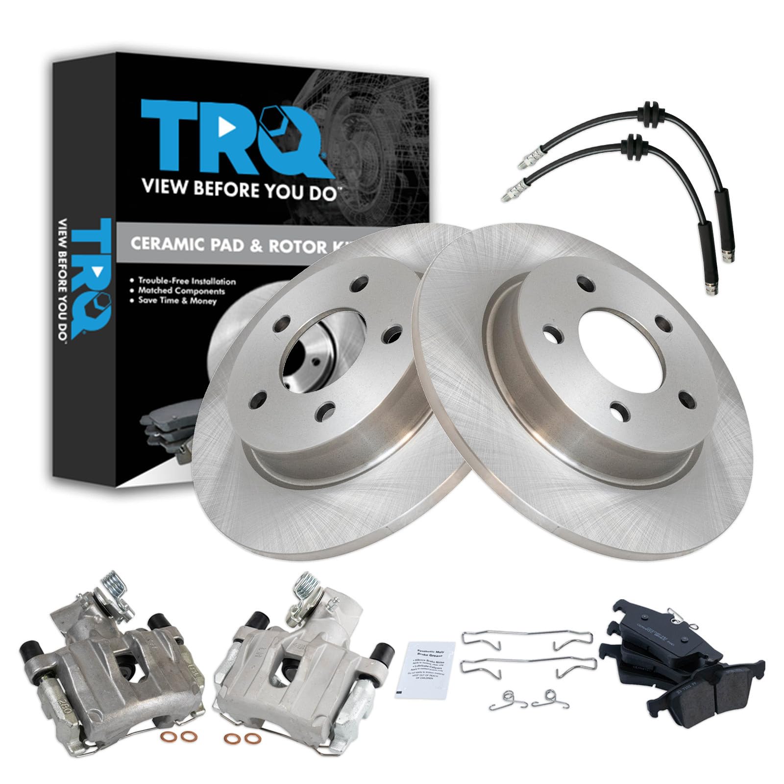 TRQ Rear Brake Pad and Rotor Set Ceramic Calipers Compatible with 2006-2008 Mazda 3