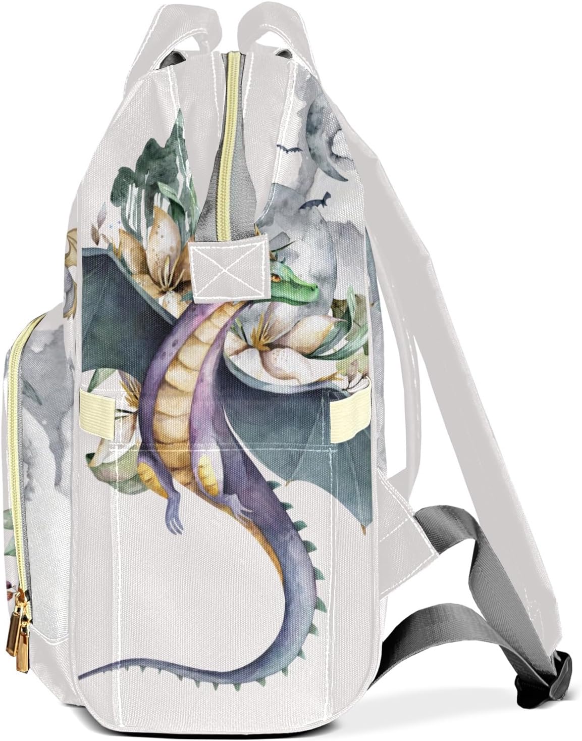 Flying Dragon Watercolor Customizable Large Capacity Diaper Bag Personalized Name,Waterproof Multi-Function Mommy Bag with Thermal Pockets for Girls Boys