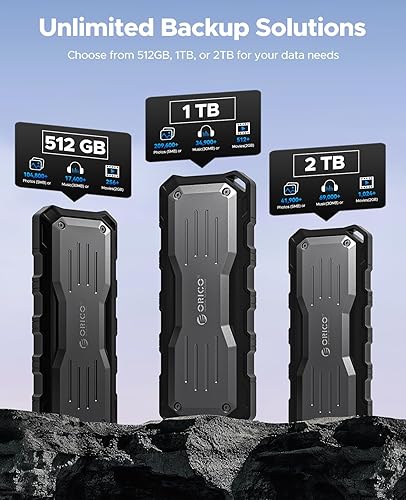 Vista 8 de ORICO SSD externo de 1 TB de hasta 2000 MBs, protección adicional de interfaz, impermeable y a prueba de polvo, unidades de estado sólido portátiles