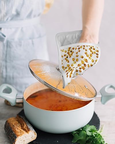 Miniatura 4 de Juego de 5 agarraderas de tela de toalla antideslizantes y aislantes de calor con bolsillo, guantes de horno gruesos para horno, posavasos para