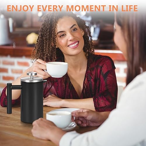 Miniatura 7 de WORBIC Prensa francesa de 12 onzas, prensa de café de acero inoxidable con sistema de filtración de 3 niveles y 3 pantallas de filtro adicionales,