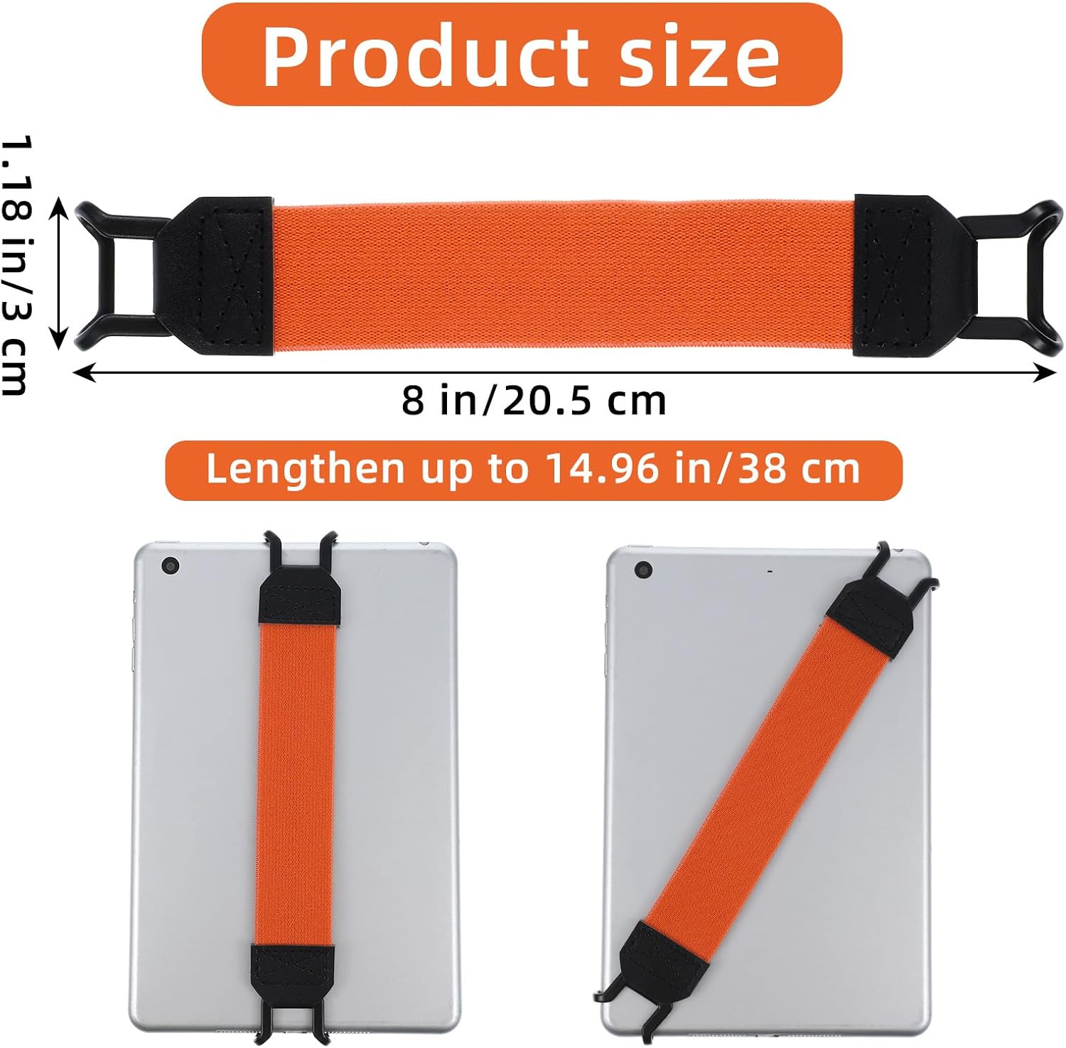 Ptwola Hand Strap Holder Universal Tablet Secure Grip Holder High Elasticity Finger Handle Bands Accessories Versatile Lightweight Bundle Strap Stretchable to 8.27-14.96 inches for Readers (Orange)