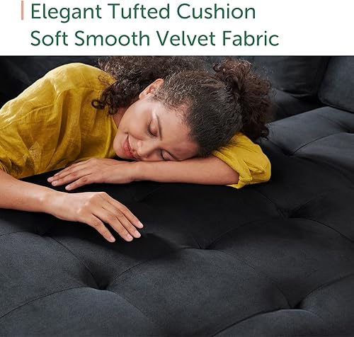 Miniatura 7 de HONBAY Sofá cama modular con cama extraíble, sofá seccional para sala de estar, sofá cama con diván de almacenamiento, terciopelo negro