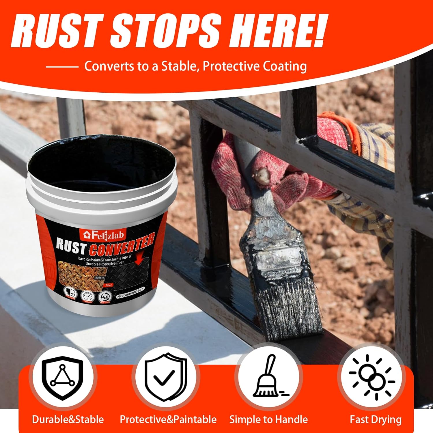 2-in-1 Rust Converter & Metal Primer, 35 Floz Automotive Rust Remover Paint for Metal,UV Resistant Anti Rust Reformer& Inhibitor, Long-Lasting Heat Resistance Coating,Industrial Grade Water Based