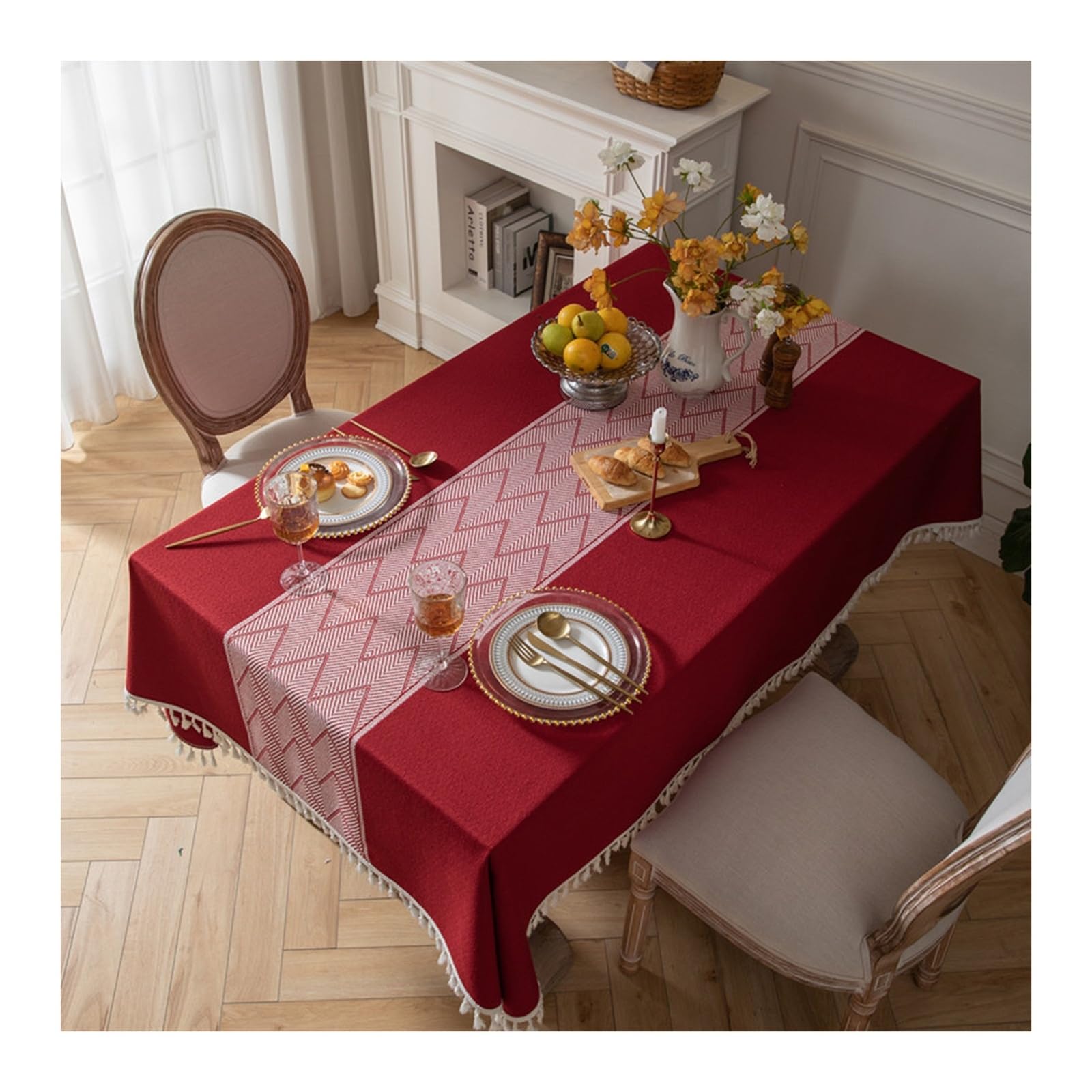Nappe rouge jacquard anti-tache 140x240cm finis les soucis de nettoyage