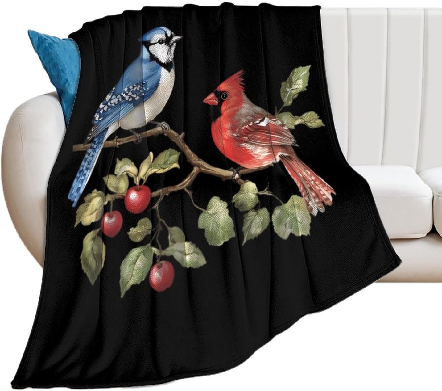 Blue Jay Bird Cardinal Bird Printed Throw Blanket Cozy Flannel Blankets Lightweight for Couch Sofa Bed Decor