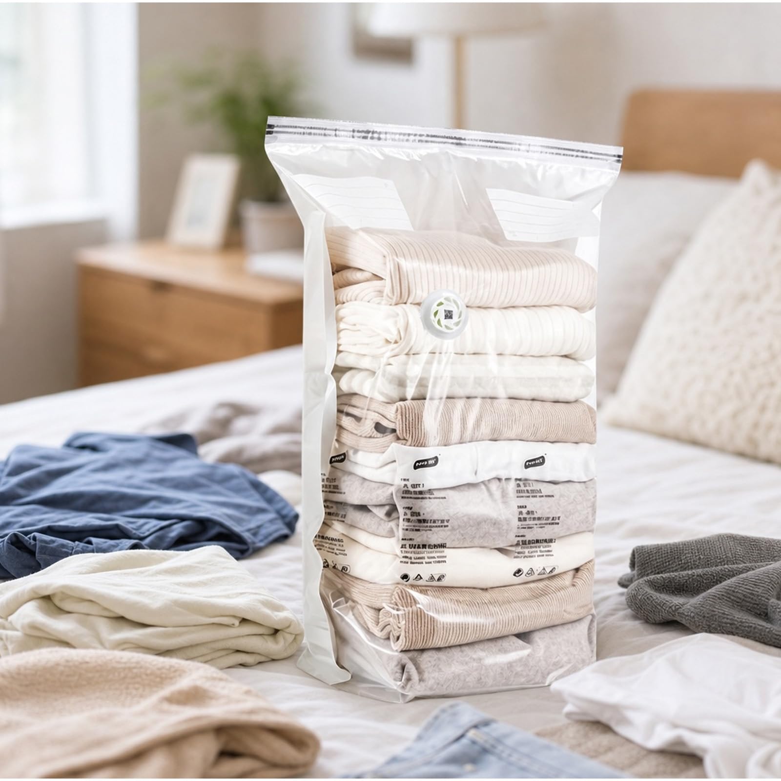 4Pcs Travel Vacuum Bags - Reusable No-Pump Space Saver Vacuum Storage Bags