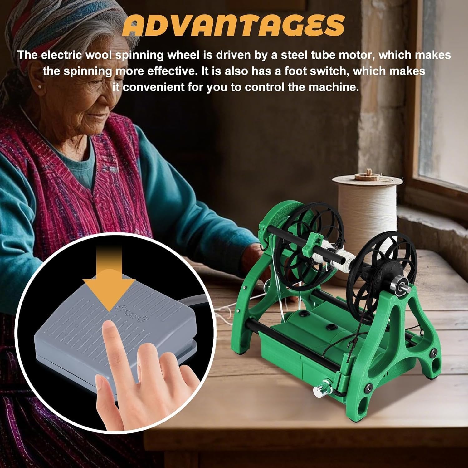 Adjustable Speed Compact Electric Wool Spinner, Electric Winding Machine, Modular Design, Easy to Disassemble, 12v Yarn Spinning Wheel, 4 Ounce Capacity(Black)