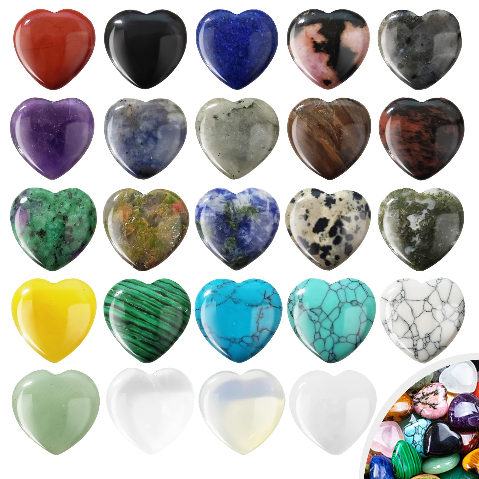 Confezione da 15 set di pietre di cristallo, pietra del cuore, pietre preziose di cristallo curative, pietre di cristallo colorate naturali, cristalli curativi del cuore per cristalloterapia