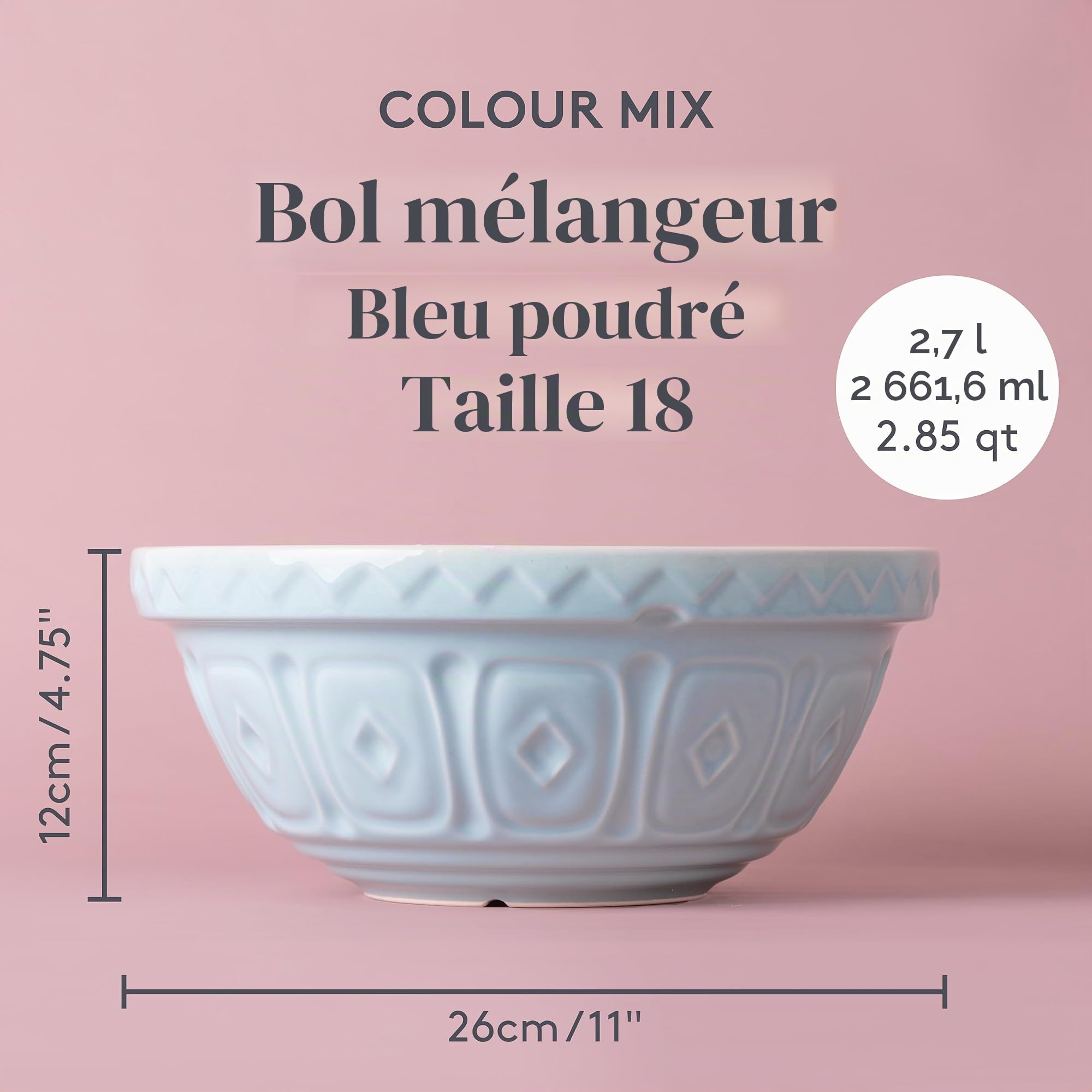 Mason Cash Colour Mix Saladier S18 en faïence de 26 cm de diamètre, Couleur Bleu poudré, résistance à l’écaillage