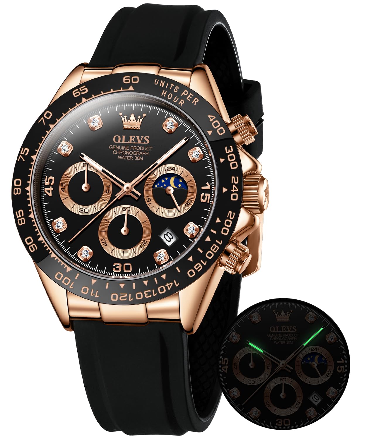 OLEVSMens Automatic Watch Skeleton Diamond Luxury Mechanical Self Winding Dress Business Wrist Watch Waterproof Luminous